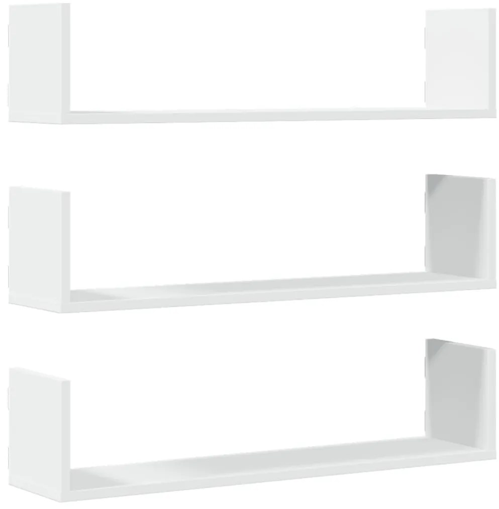 853290 vidaXL Стенни рафтове, 3 бр, бели, 80x18x18 см, инженерно дърво