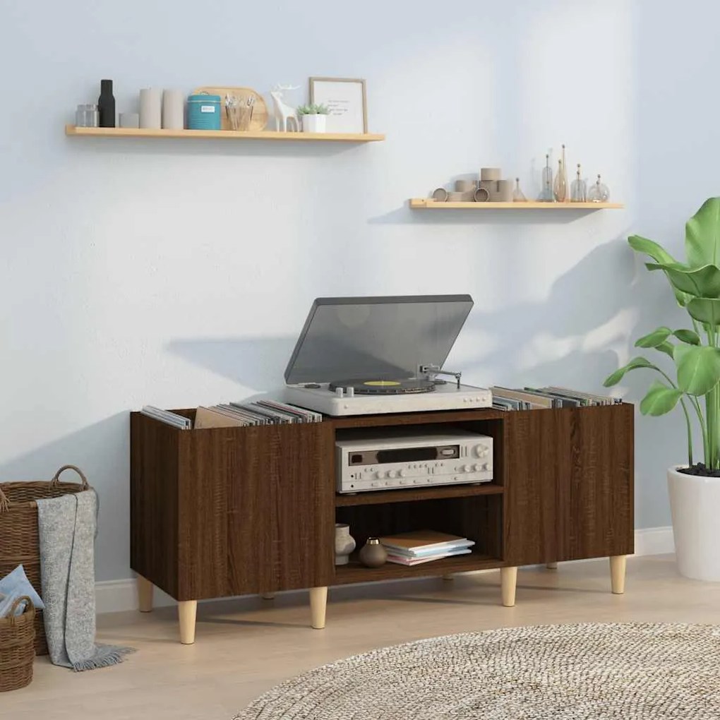 831932 vidaXL Шкаф за винилови плочи кафяв дъб 121x38x48 см инженерно дърво