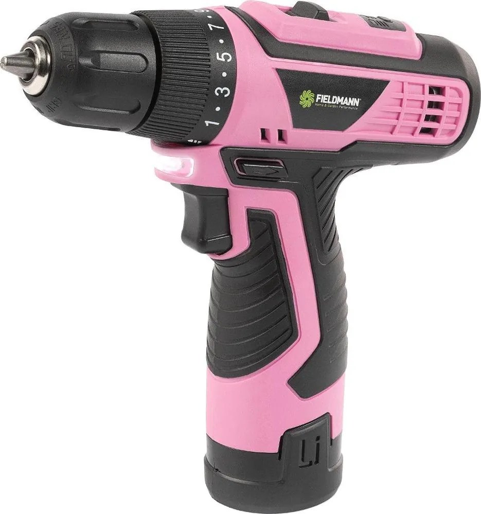 Fieldmann - Акумулаторна бормашина 12V 1500 mAh розова/черна
