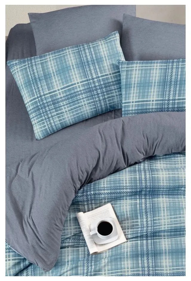 Синьо двойно удължено спално бельо с включен долен чаршаф 4 части 200x220 cm Ekose – Mila Home