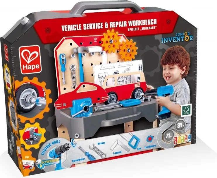 Hape - Детски игрален комплект, Многофункционална работна маса, 71 части