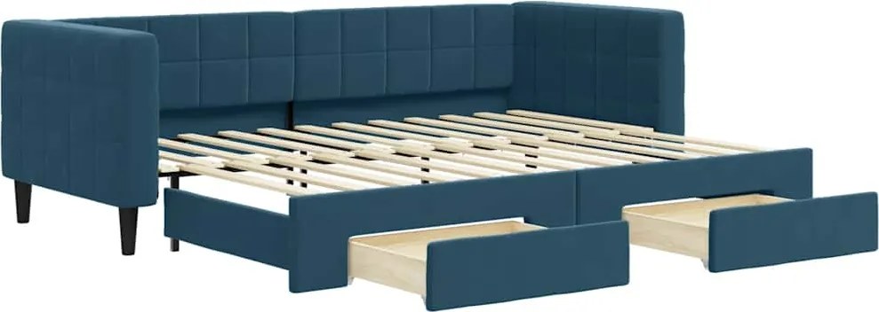 3196731 vidaXL Канапе с изтеглящо легло и чекмеджета синьо 80x200 см кадифе