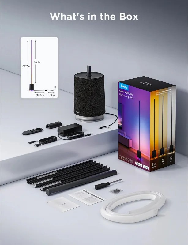 Подова Smart LED лампа Govee Floor Lamp Pro RGBICWW H6079, 170 см, 48W, 2100 lm, 6500K, Wi-Fi, Bluetooth, Govee Home, Черен