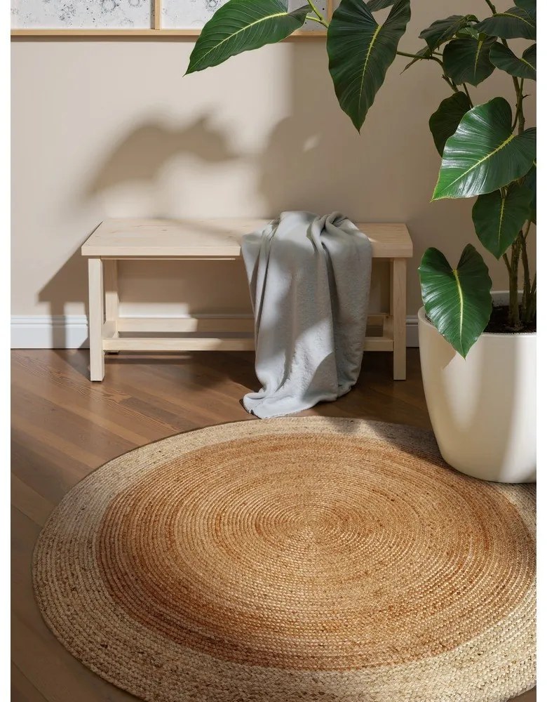 Двустранен ръчно изработен ютен кръгъл килим в естествен цвят ø 100 cm Jutta Gold – Hanse Home