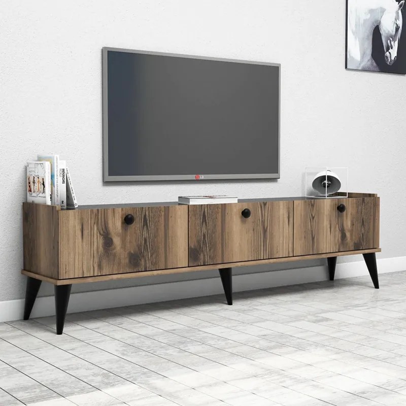 Меламиново ТВ мебели Lidya в цвят орех - черен мраморен ефект 180x35x49см.