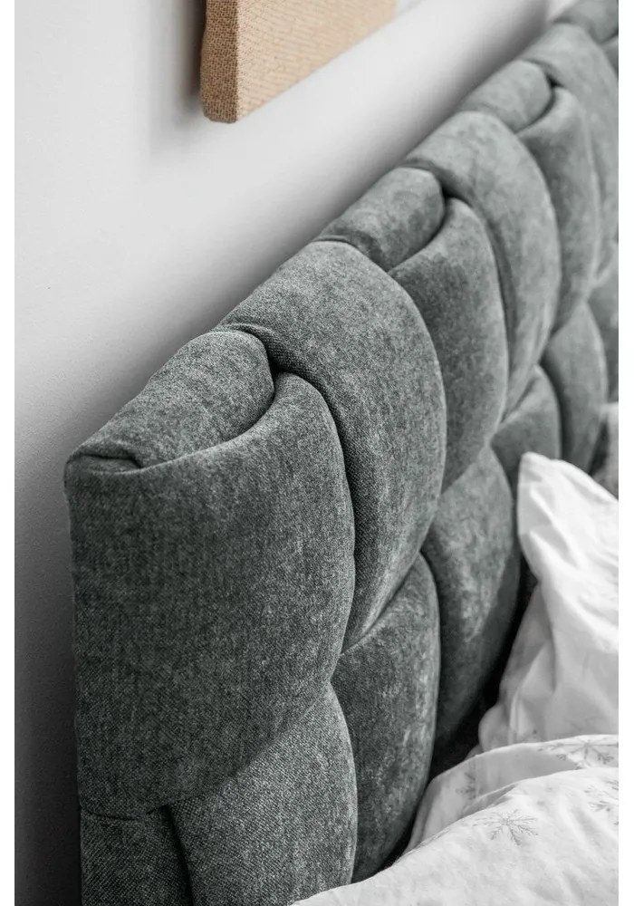 Сиво-зелено двойно легло тапицирано с включена подматрачна рамка 160x200 cm Eve – Miuform