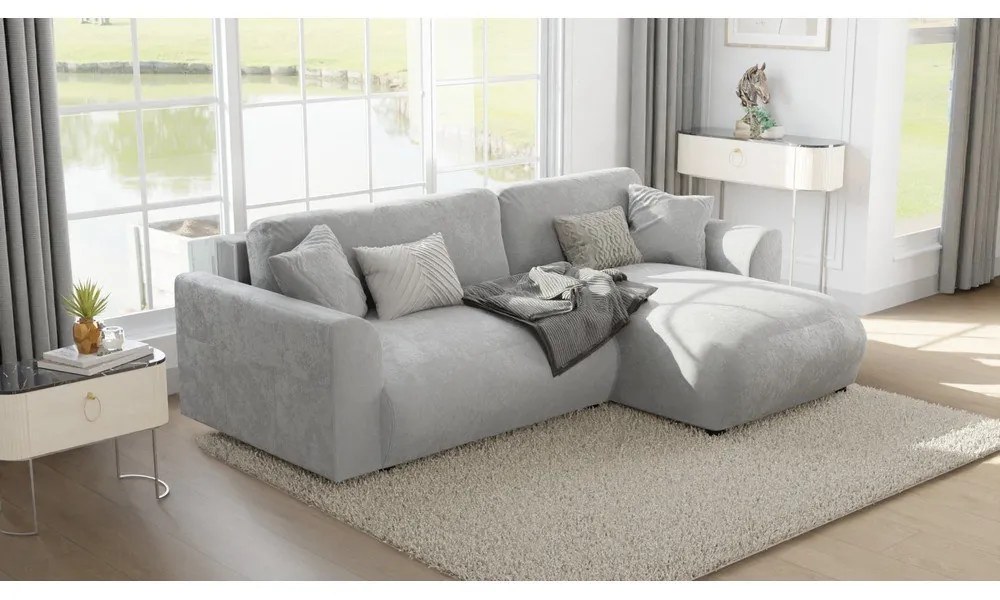 Светлосив кадифен ъглов диван (променлив) Lorine – Ropez