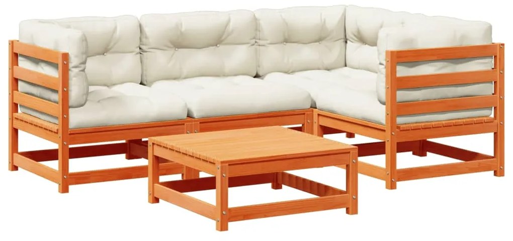 3299424 vidaXL Градински комплект с възглавници, 5 части, восъчнокафяв