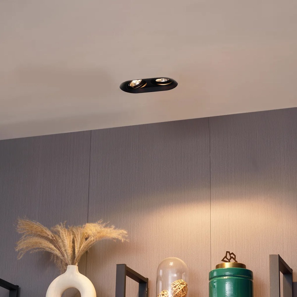 Кръгъл вграден прожектор черен GU10 70mm 2-светлина - Hubs