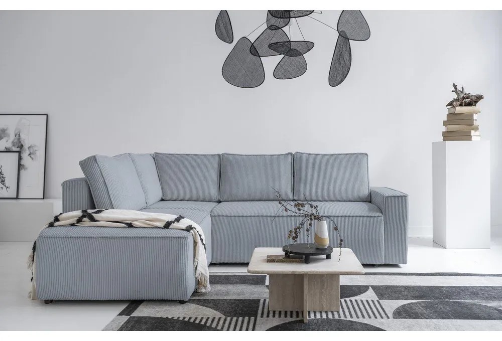 Светлосив разтегателен ъглов диван от рипсено кадифе (ляв ъгъл) Brave Dave – Miuform