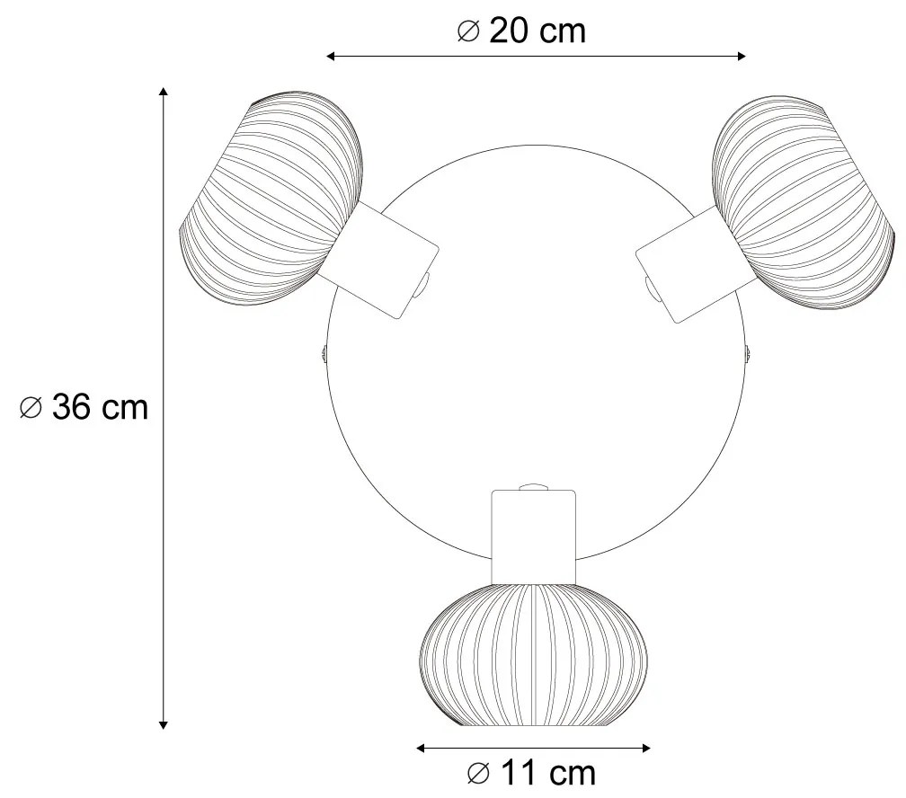 Модерен таванен прожектор златен с кехлибарено стъкло кръгъл 3-светлинен - Теди
