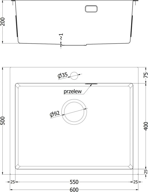 Mexen Solix кухненска мивка от неръждаема стомана с 1 отделение, 600 x 500 mm, инокс - 6408601000-01