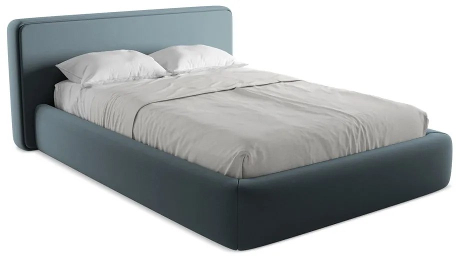 Синьо двойно тапицирано легло с място за съхранение и включена подматрачна рамка 140x200 cm Kiana – Makamii