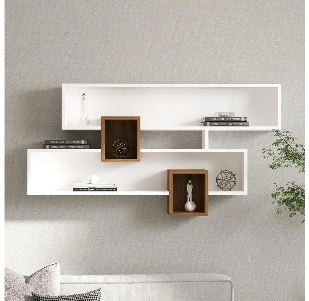 Стенна полица KAREN 120x72,2 cm бяла/орех