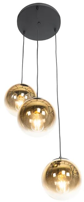 Висяща лампа в стил арт деко черна със златно стъкло кръгла 3-светлинна - Pallon