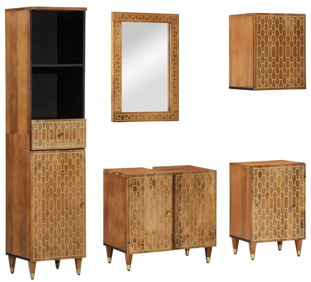 3206324 vidaXL Комплект мебели за баня, 5 части, масивна мангова дървесина