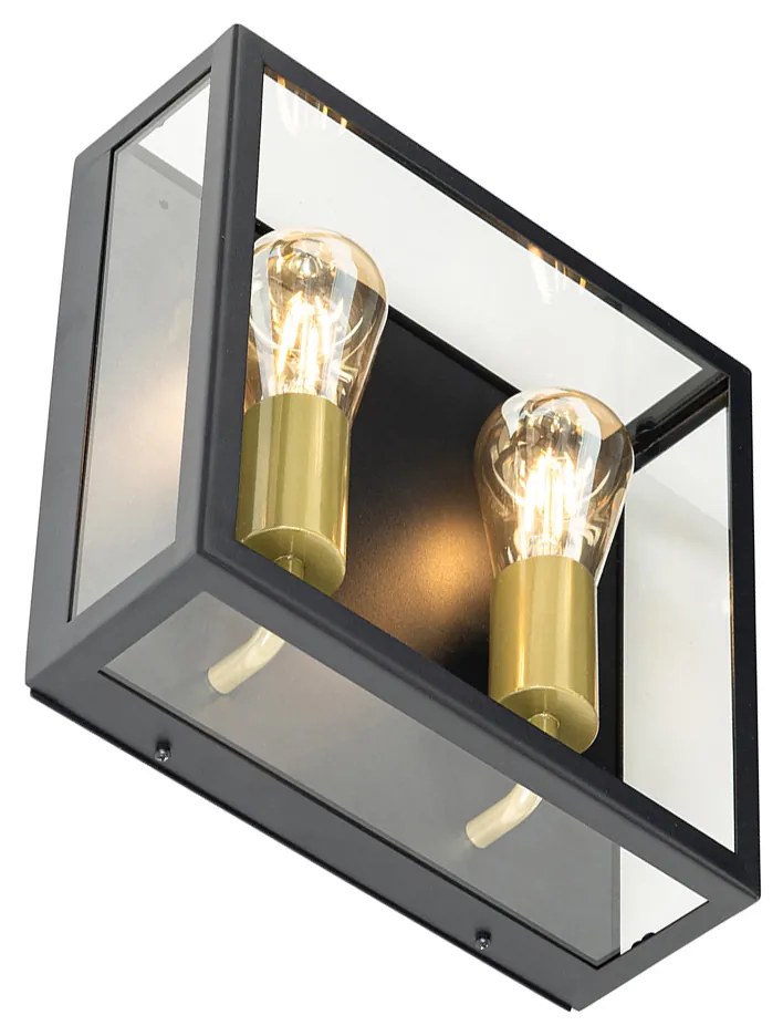 Външна стенна лампа черна и месинг 2-светлина - Rotterdam