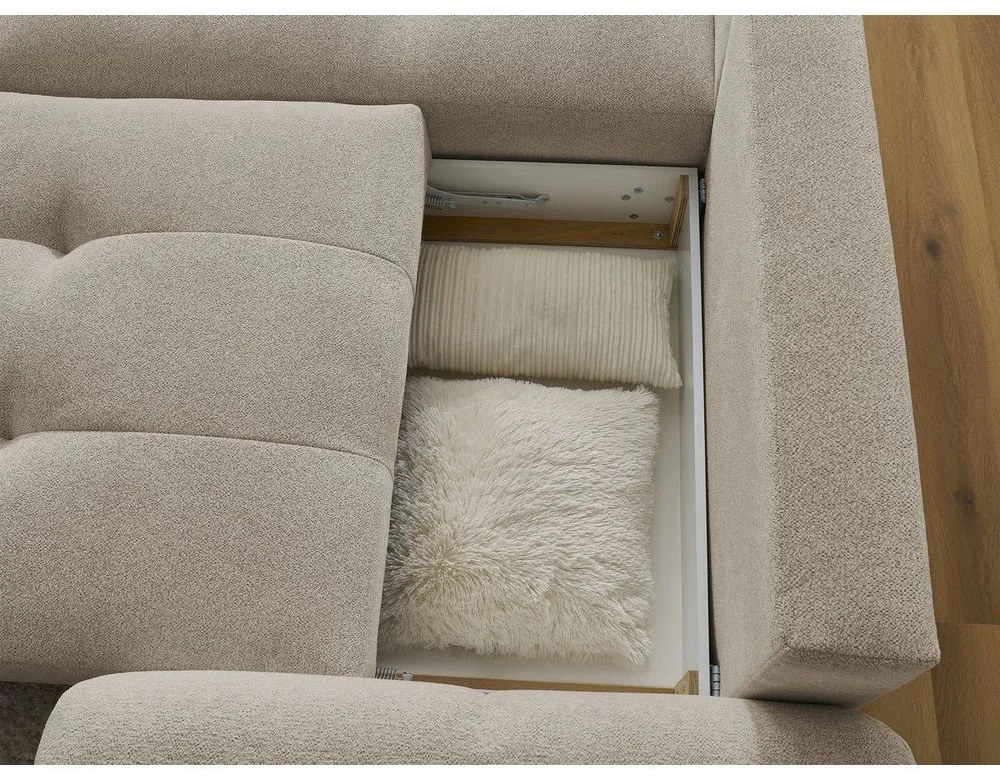 Бежов шенилов разтегателен ъглов диван с място за съхранение (ляв ъгъл) Roxelane – Bobochic Paris