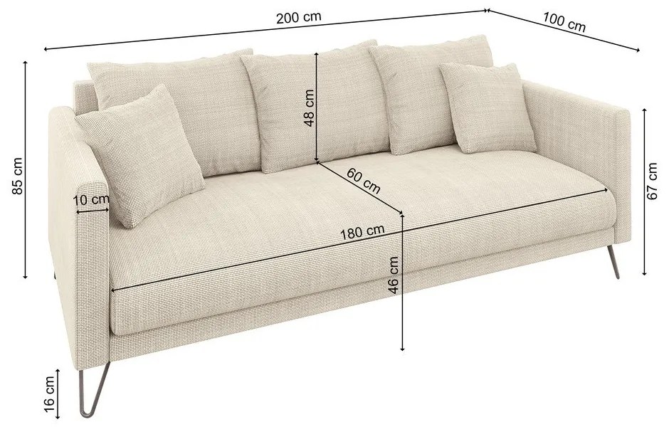 Кремав шенилов диван 200 cm Freya – Ropez