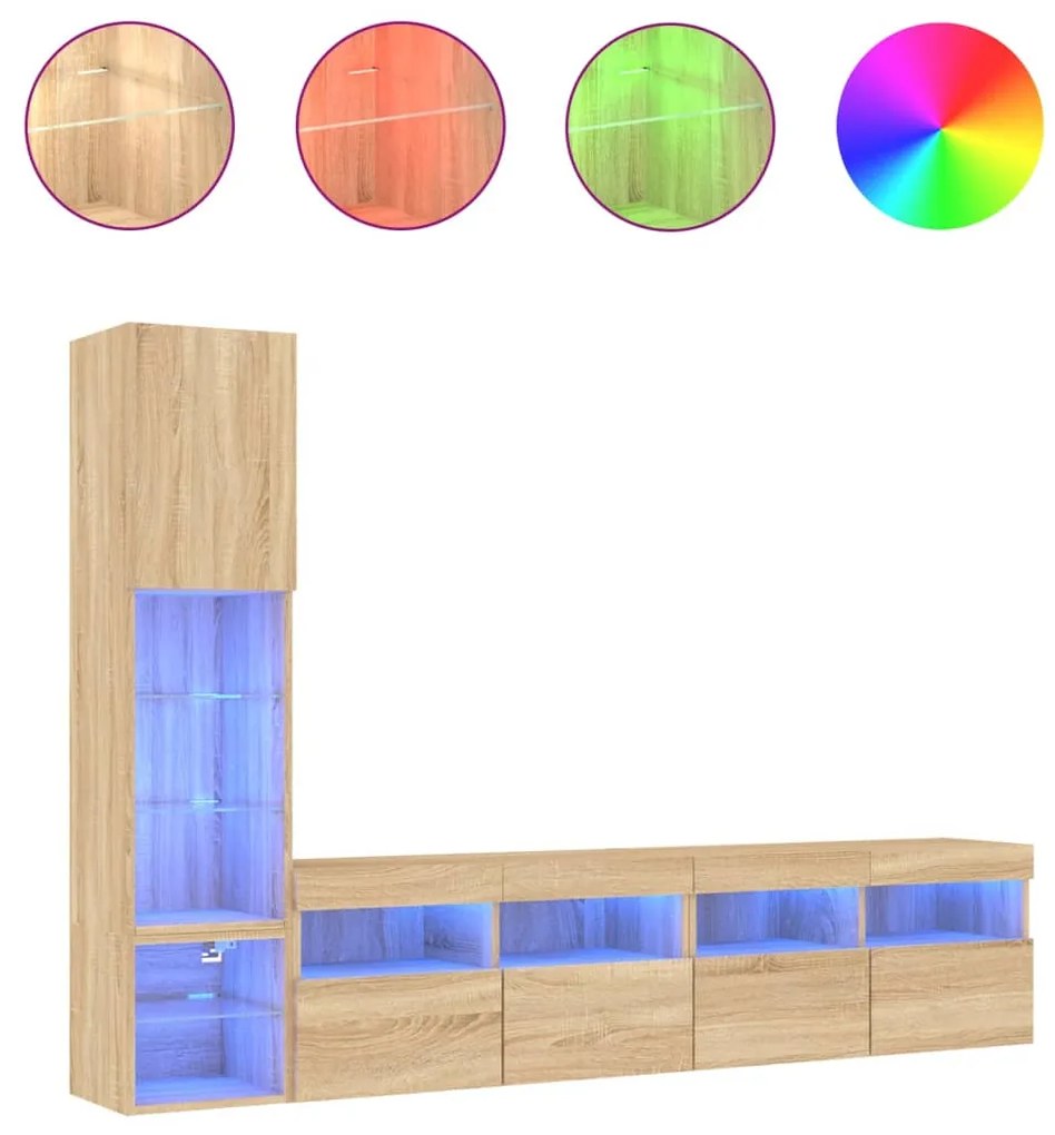 3216713 vidaXL ТВ стенни модули с LED, 4 части, сонома дъб, инженерно дърво