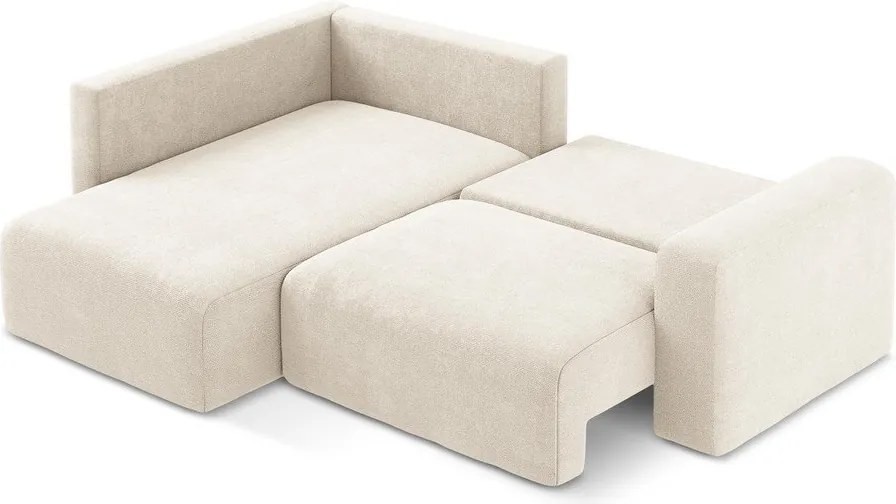 Кремав шенилов сгъваем/с място за съхранение ъглов диван (ляв ъгъл/L форма) Kona – Makamii