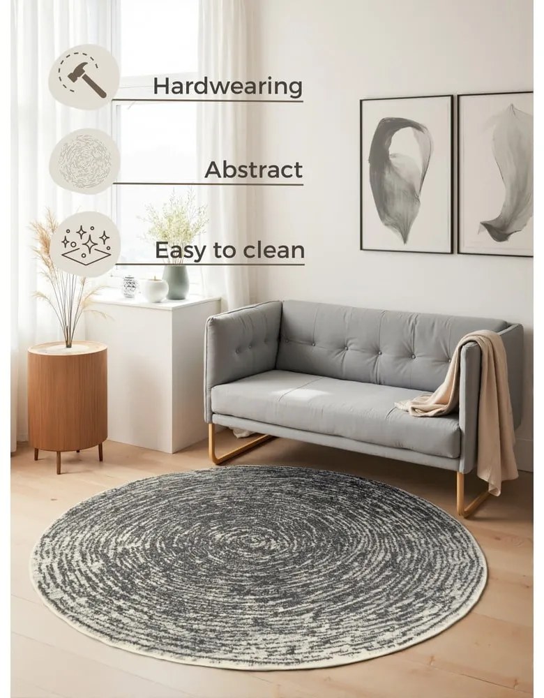 Сиво-кремав кръгъл килим ø 120 cm Gloria Cavallo – Hanse Home