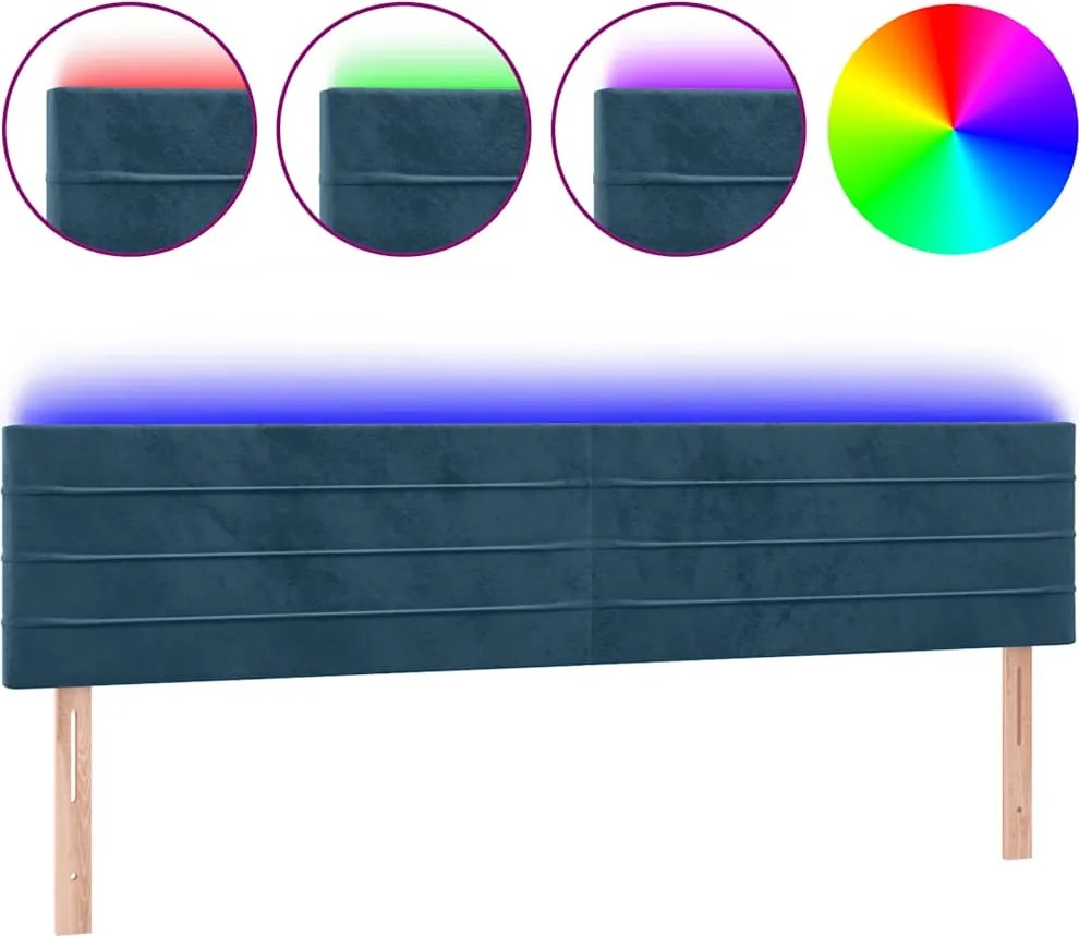 3121822 vidaXL LED горна табла за легло, тъмносиня, 200x5x78/88 см, кадифе