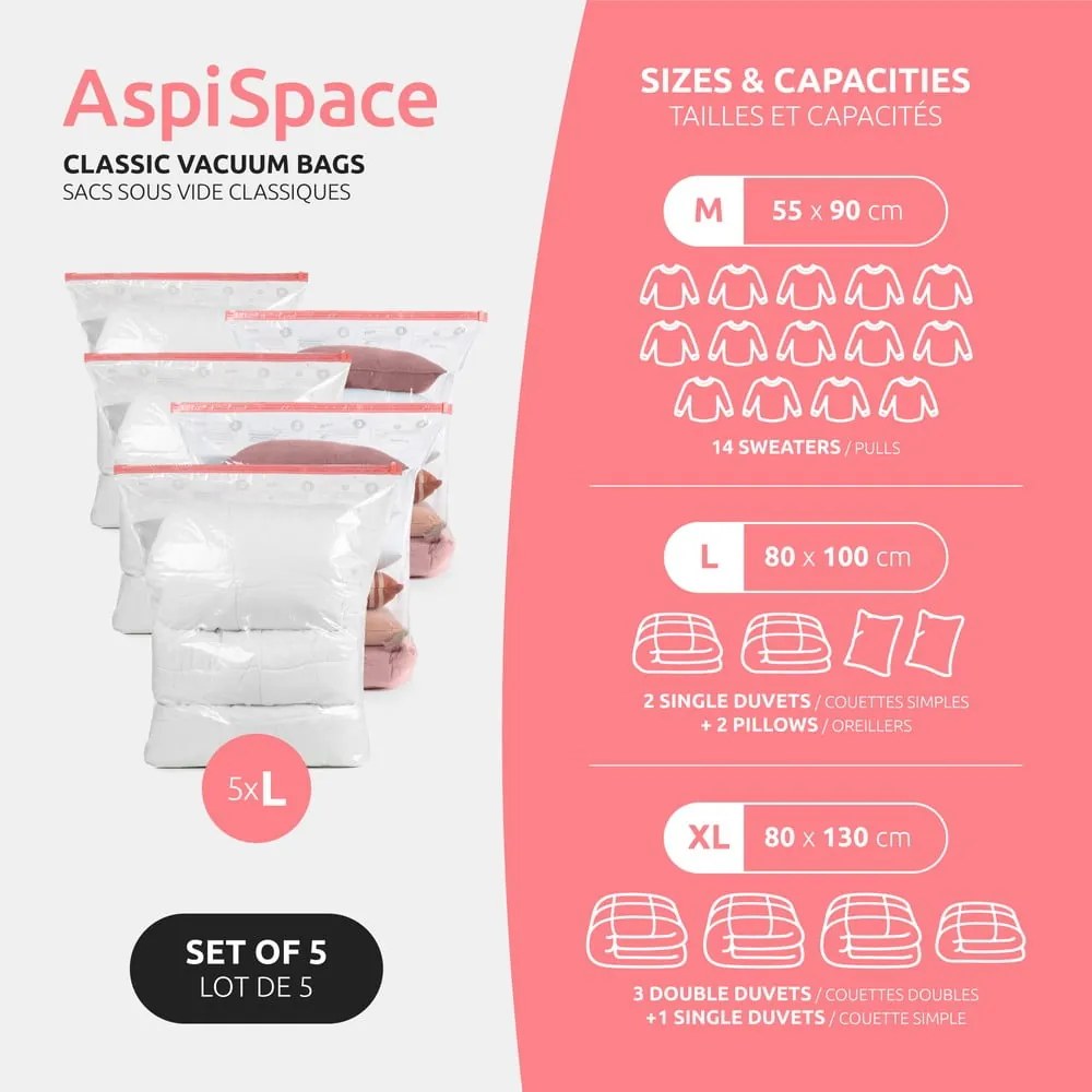 Вакуумни торбички в комплект от 5 броя Vacuum L – Compactor