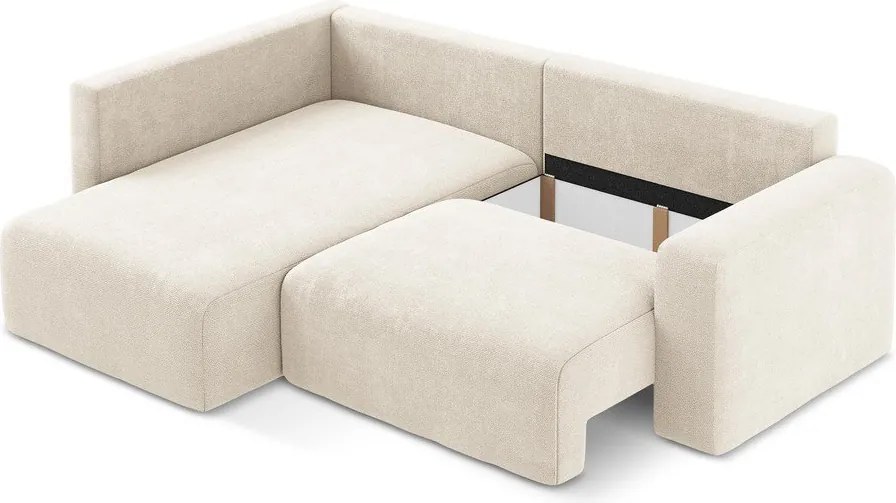 Кремав шенилов сгъваем/с място за съхранение ъглов диван (ляв ъгъл/L форма) Kona – Makamii