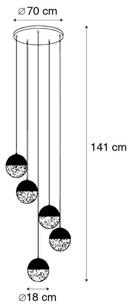 Индустриално висящо осветително тяло черно с месинг 5-светлина - Haicha