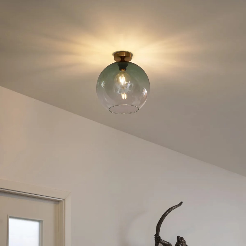 Арт Деко плафон месинг със зелено стъкло - Sandra