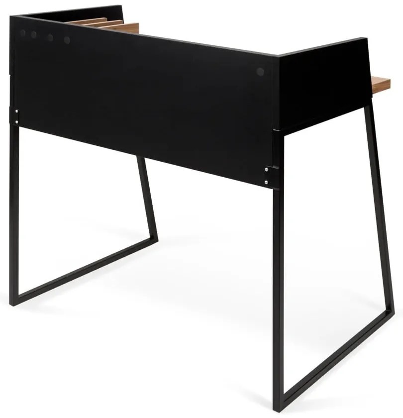 Черно работно бюро с детайли от орехово дърво Volga - TemaHome