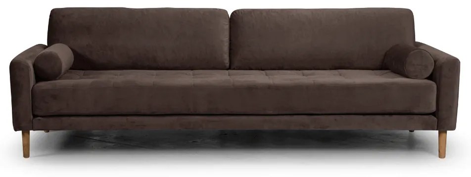 Четириместен диван Midcentury в тъмнокафяво кадифе, 244/93/66 см