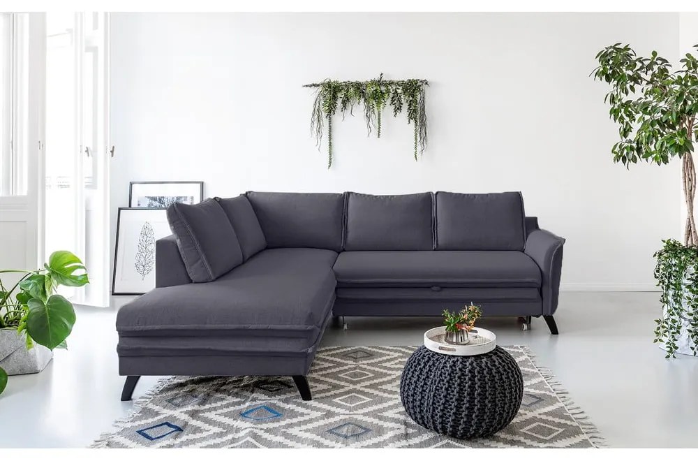 Антрацитен ъглов разтегателен диван ляв ъгъл, Charming Charlie - Miuform