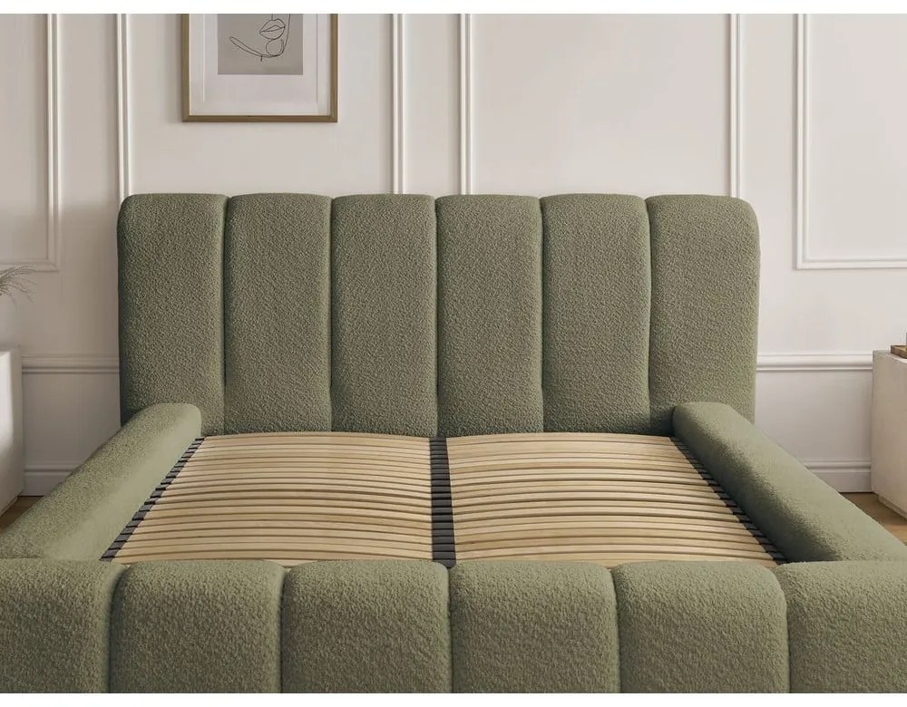 Зелено двойно тапицирано легло с място за съхранение с включена подматрачна рамка 160x200 cm Denali – Bobochic Paris