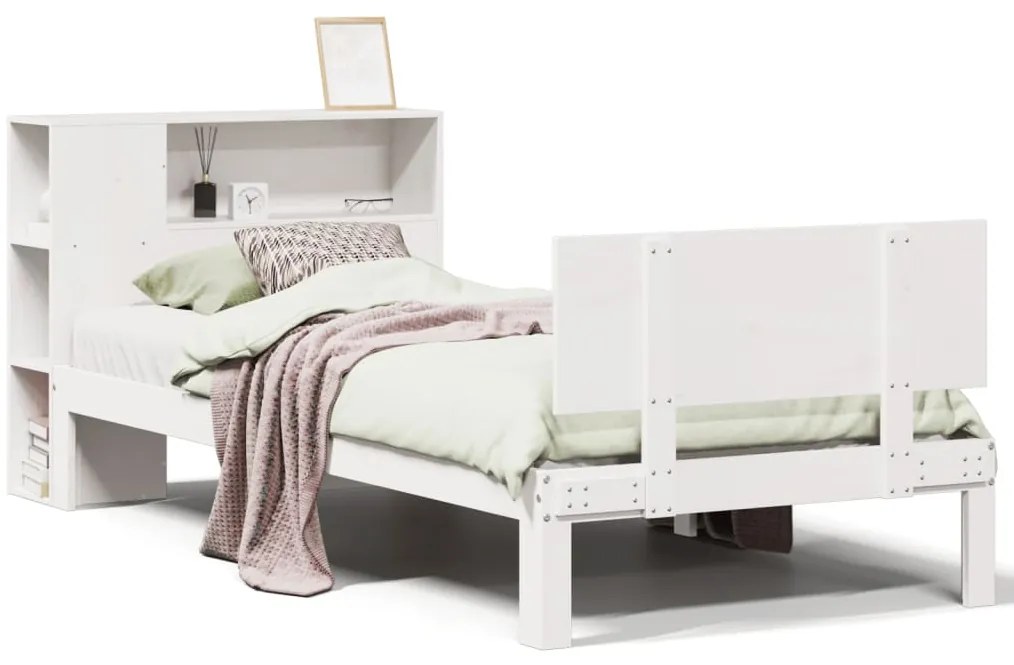 3322649 vidaXL Легло с етажерка за книги, без матрак, 100x200 см, бор масив