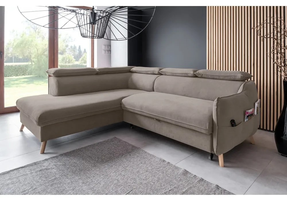Светлокафяв кадифен ъглов разтегателен диван (ляв ъгъл) Sweet Harmony - Miuform