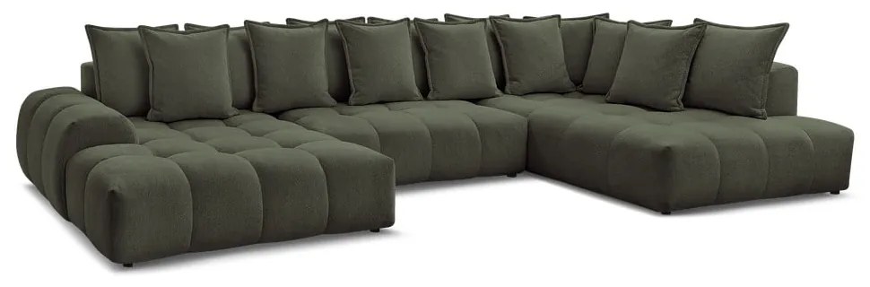 Зелен шенилов сгъваем/с място за съхранение ъглов диван (десен ъгъл/U форма) Everest – Bobochic Paris