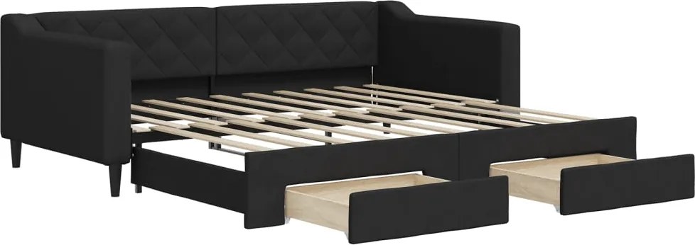 3197474 vidaXL Канапе с изтеглящо легло и чекмеджета черно 90x190 см плат