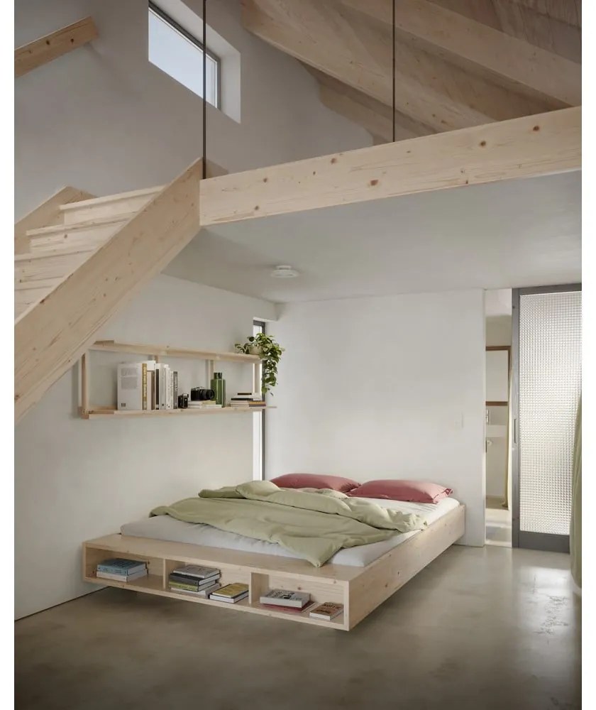 Двойно легло от масивен бор с включена подматрачна рамка в естествен цвят 180x200 cm Merge – Karup Design