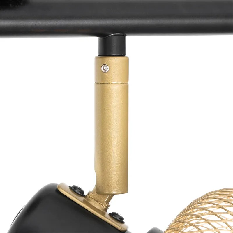 Индустриален прожектор черен със злато 4-светлини - Bliss Mesh