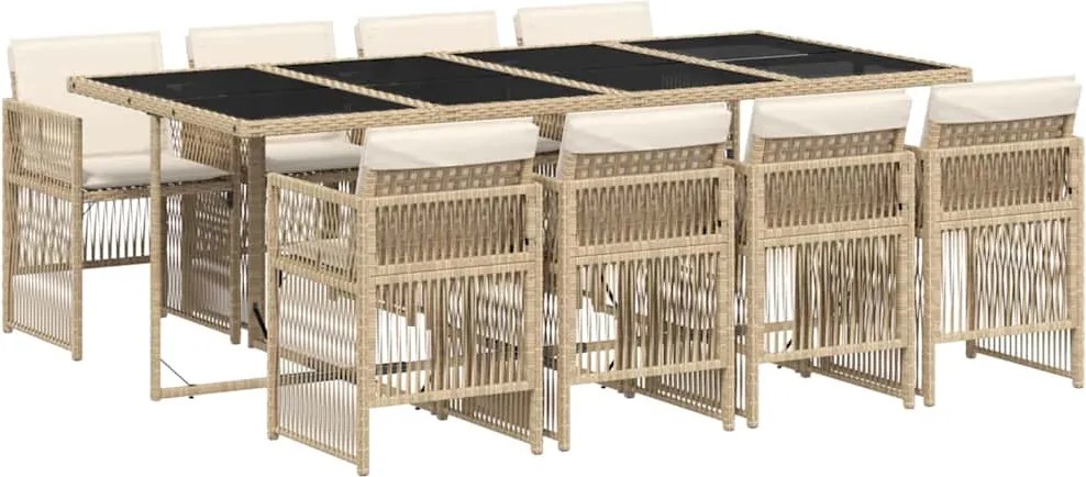 3210922 vidaXL Градински комплект с възглавници, 9 части, бежов полиратан