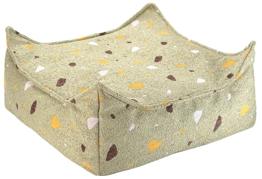 Зелен детски пуф от букле и шенил Terrazzo Square – Wigiwama