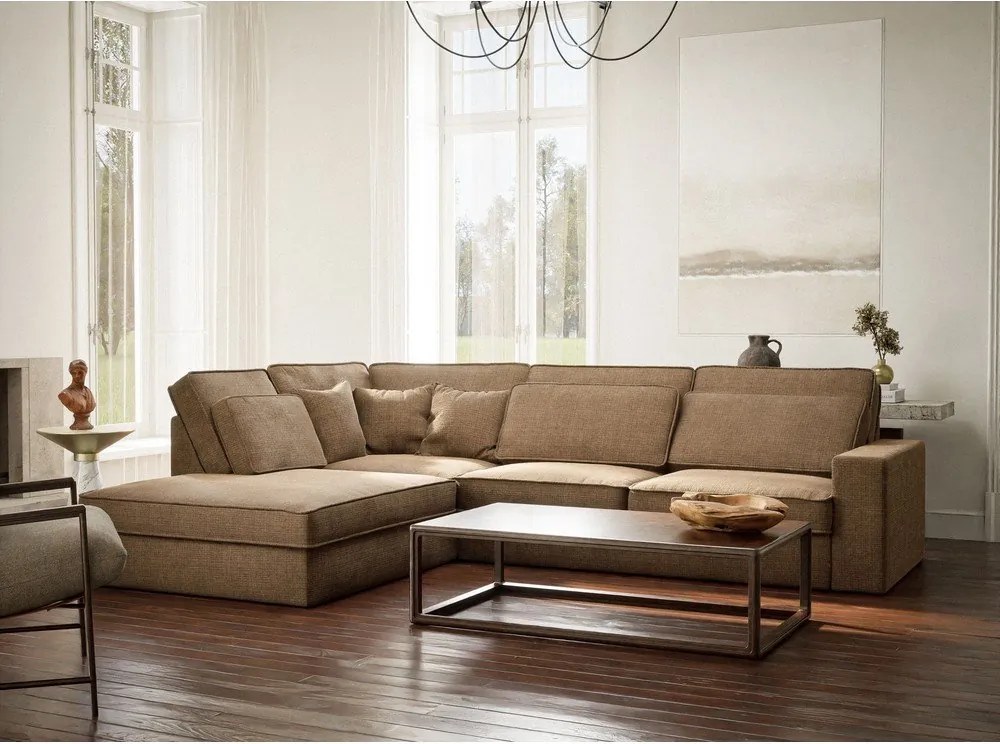 Светлокафяв шенилов ъглов диван (ляв ъгъл/L форма) Kirou – Maison de Rêve