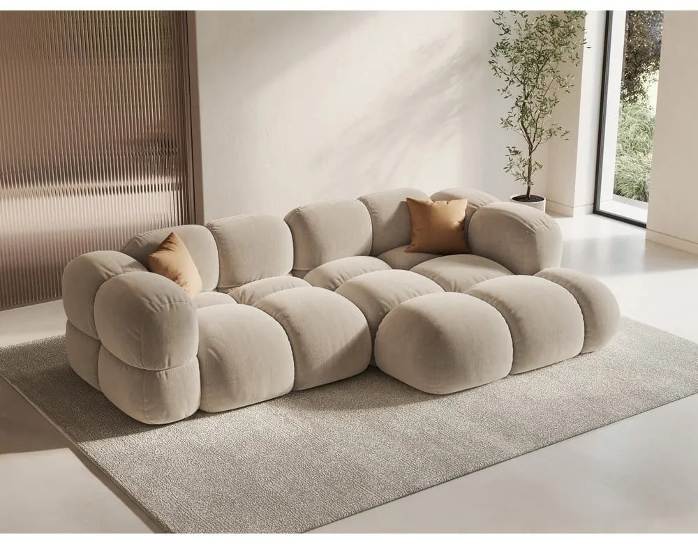 Бежов кадифен ъглов диван (десен ъгъл) Loretto – Cosmopolitan Design