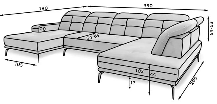 Син кадифен ъглов диван (ляв ъгъл/U форма) Bretan – ELTAP