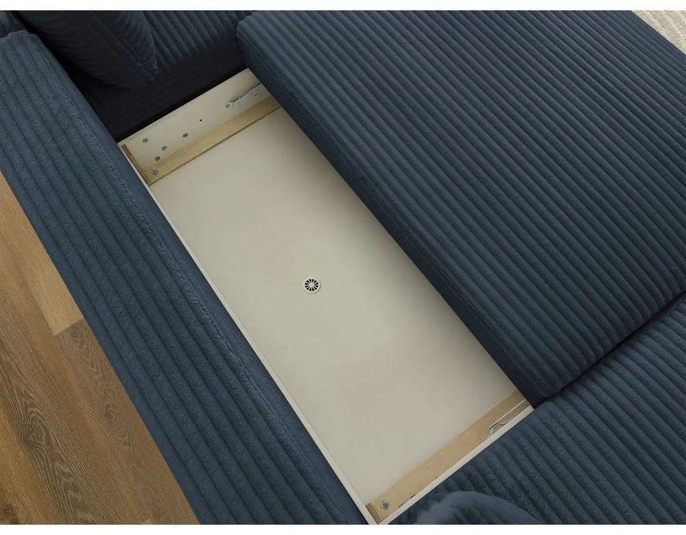 Тъмносин разтегателен ъглов диван от рипсено кадифе (ляв ъгъл/"U" форма) Lucien – Bobochic Paris