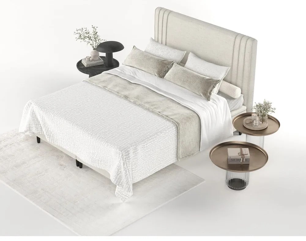 Бежово тапицирано двойно легло с място за съхранение 180x200 cm Musca – Maison de Rêve