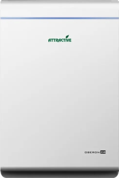 Пречиствател за въздух Attractive Oberon 350, 85W, За до 65 м2, 350 м3/ч, 3 скорости, WiFi, Йонизация, Интелигентни сензори, Дистанционно, Тъчскрийн, Бял/черен