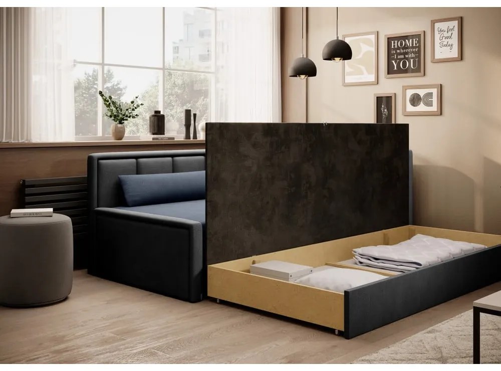 Син/сив шенилов сгъваем/с място за съхранение диван 214 cm Fulgeo – ELTAP